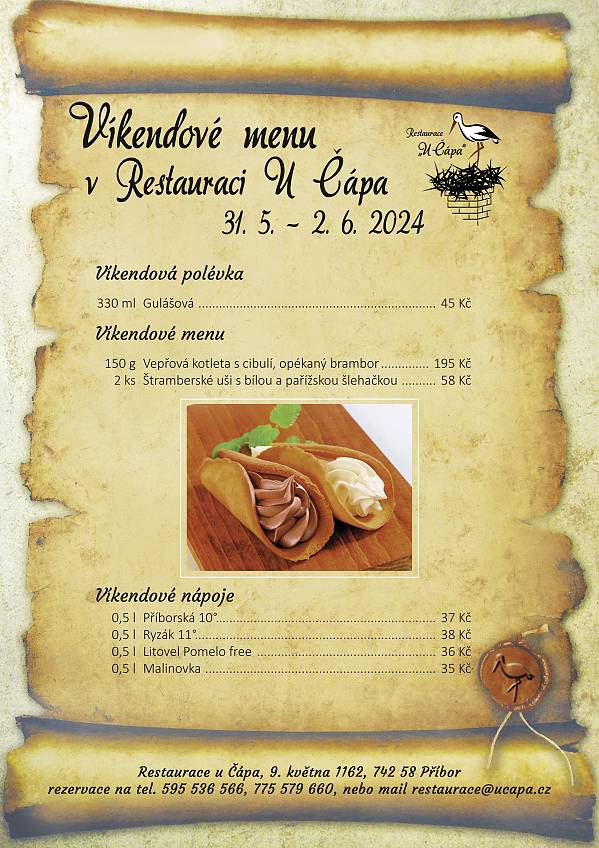 Víkendové menu od 31.5. 2024