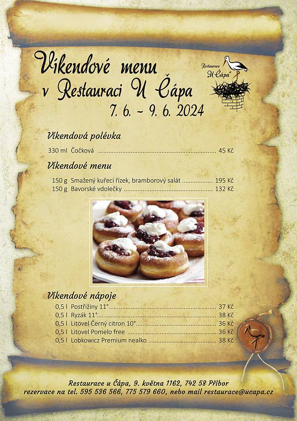 Víkendové menu od 7.6. 2024