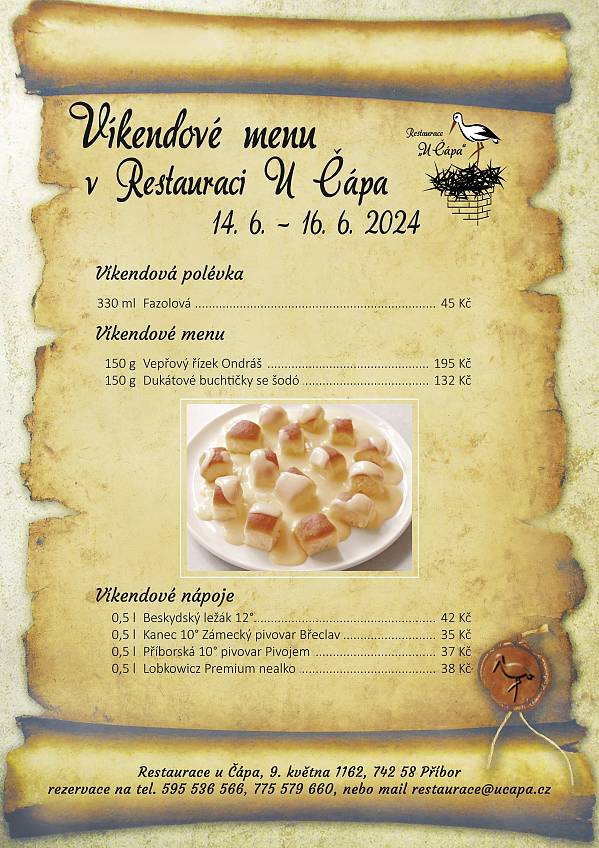 Víkendové menu od 14.6. 2024