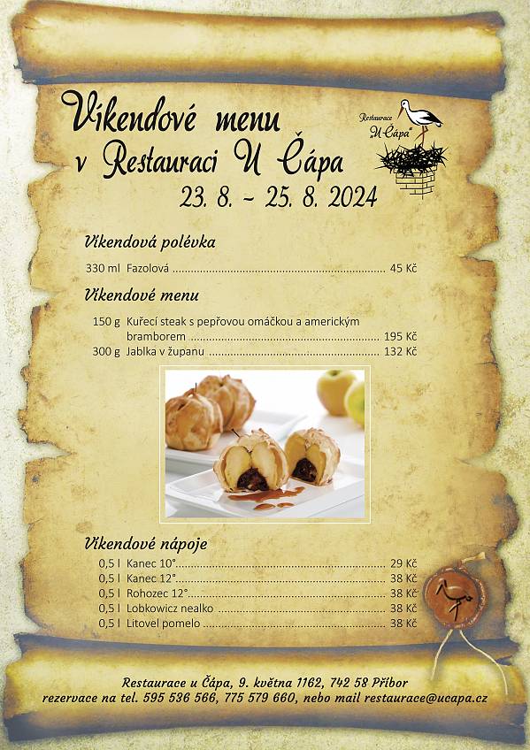 Víkendové menu od 23. 8. 2024