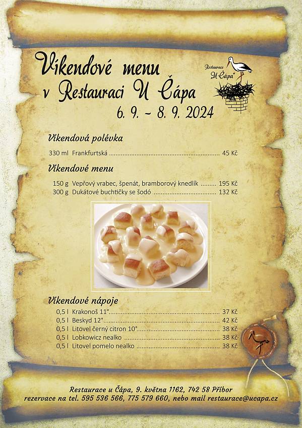 Víkendové menu od 6. 9. 2024