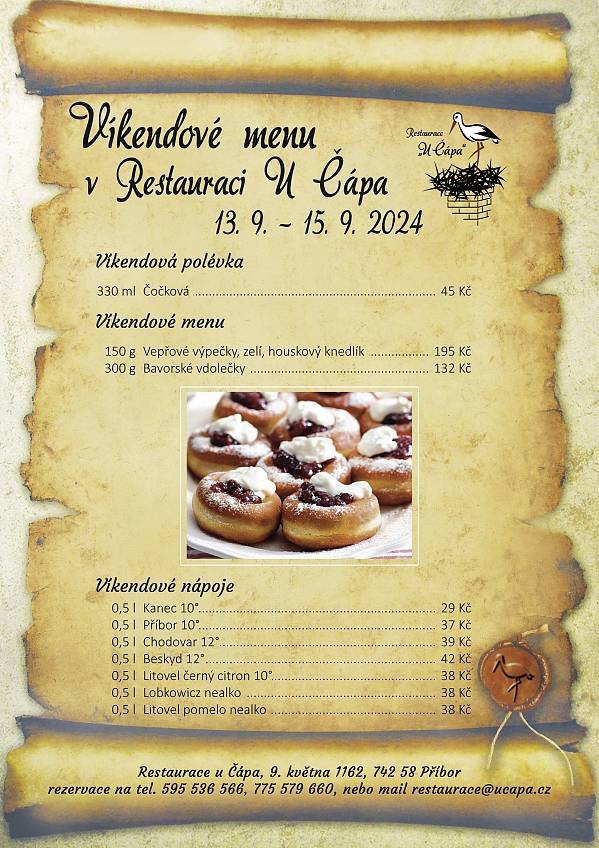 Víkendové menu od 13. 9. 2024