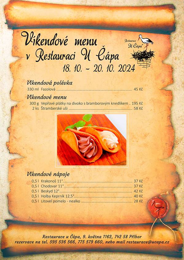 Víkendové menu od 18. 10. 2024