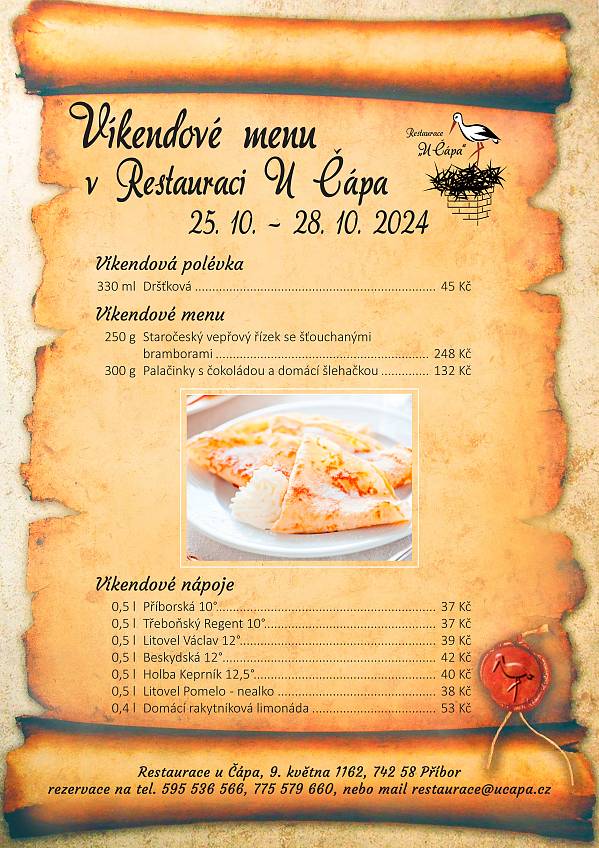 Víkendové menu od 25. 10. 2024