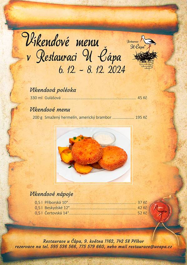 Víkendové menu od 6. 12. 2024